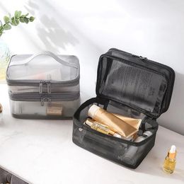 Cosmetic Bags Double Layer Mesh Transparent Women's Toiletry Bag Travel Tote Square Makeup Organiser Ladies With