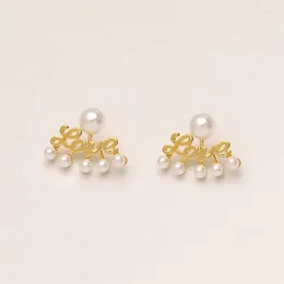 Stud Earrings Vintage Gold Colour Pearl Zircon Ladies For Women Girls 2024 Trendy Jewellery Gifts