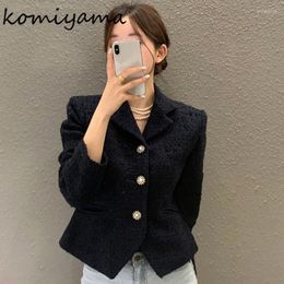Women's Jackets Korean Chic Exquisite Pearl Button Coats Lapel Neck Long Sleeve Tweed Fashion Spring 2024 Clothes Women