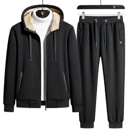 Men's Tracksuits Mens Track Suit Jacket Pants Arrived 2024 Tracksuit Men Warm Winter Velvet Thick Two Pieces Set Fleece