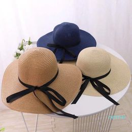 Wide Brim Hats Summer Straw Hat Women Big Beach Sun Foldable Block UV Protection Panama Bone