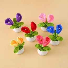 Decorative Flowers Crocheted Artificial Knitted Calla Lily Desktop Small Ornament DIY Gift Simulation Bonsai Potted Home Decoration