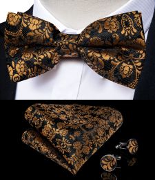 Luxury Gold Floral Mens Suspender Wedding Party Accessories Leather 6 Clips Braces Elastic Y-back Suspenders Bow Tie Set DiBanGu