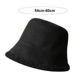 Berets Ladies Knitted Bucket Hat Colour Blocking Stylish Winter Fisherman For Women Plush Solid Cap