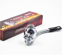 LED skull shape metal pipe 3 Colours property metal flexional Tobacco pipes Cigarette rasta reggae pipe with Gift Box1317256