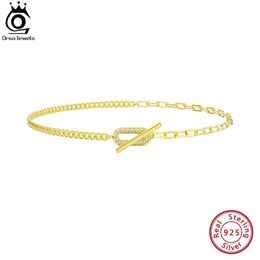 ORSA JEWELS Fashion 14K Gold Paperclip Chain Anklets for Women 925 Sterling Silver Side Chain Ankle Straps Summer Jewellery SA62 240524