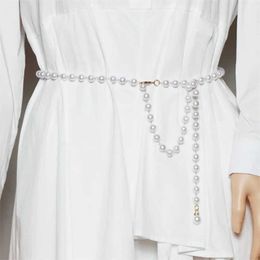 Waist Chain Belts Womens White Pearl Belt Bohemian Belt Fashionable Full Matching Dress Shirt Decoration Elegant Sling Q240523