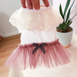 Dog Apparel Pink Color Dresses For Pet Clothes Lotus Root Starch Princess Bowknot Decoration Spring And Summer Skirt