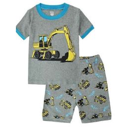 Hooyi Digger Baby Boys Pamas Suits Summer T-shirts Pant Children Kläder Set 100% Cotton Kids Sleepwear Nightdress Tee Shirts L2405