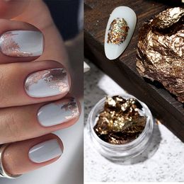 Aluminiowe cekiny folii do paznokci złota srebrne nieregularne błyszczące płatki lustro chromowane proszek manicure dekoracje zimowe