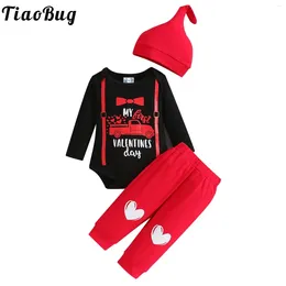 Clothing Sets Toddler Baby Boys Valentines Day Outfits Long Sleeve Print Romper Bodysuit With Pants Knot Hat Wedding Birthday Party Clothes