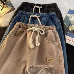 Men's Jeans Foufurieux Spring Autumn Thick Rope Men Straight Causal Loose Wide Leg Floor Mopping Trousers Bottom Male Clothes