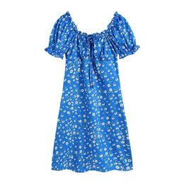 Basic Casual Dresses Summer Vintage Floral Printed Mini Dress Women Square Collar Butterfly Short Slve Sundress Ladies Chic A Line Dresses Y240524