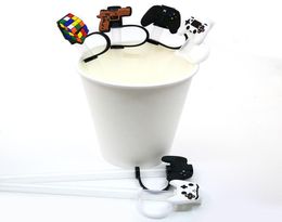 Custom soft Game silicone straw toppers accessories cover charms Reusable Splash Proof drinking dust plug decorative 8mm straw2246112