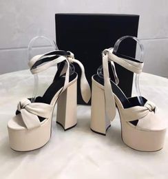 New Season Paris Shoes Tie Strap 130mm Platform Sandals Knot Chunky High Heel8596467