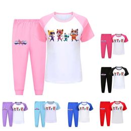 ANIME Superkitties Costume Kids Short Short Short Baby Baby Baby Cartoon Thirt Pants 2pcs Pamas Set Teen Boys Casaul Sleepwear L2405