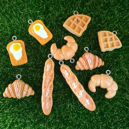 10pcs Breakfast Bread Resin Flatback Charms Kawaii Horn And Waffle Baguette Food Charm For Earring Keychain Diy Jewelry Make W36