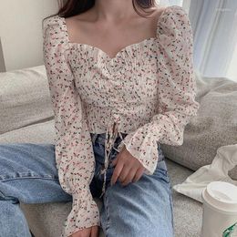 Women's Polos Vintage Ruffles Puff Sleeve Blouse Women French Short Designer Floral Tops 2024 Fashion Casual Clothes Lady Spring Party