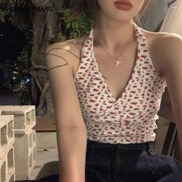 Women's Tanks Women Clothing Summer Crop Tops 2024 Ropa Mujer Bandage Backless Tunic Vest Sweet Korean Camis Floral Sexy 7n251