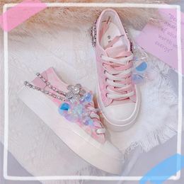 Casual Shoes Pink All-match Straps Canvas Thick Soles Spice Tassel Rhinestones Single Heavy Sequins Big