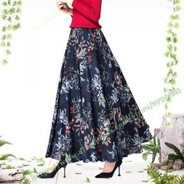 Skirts 2024 Female Clothing Cotton And Linen Floral Casual Retro Vintage Simple Large Plus Size 7XL 8XL Long Ladies Skirt Women
