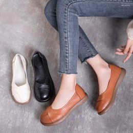 Casual Shoes Genuine Leather Soft Sole Flat Heel For Spring And Autumn 2024 Shallow Cut Single Women