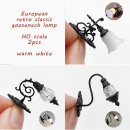 2/10pcs 1:87 Ho Scale Classic Wall Mount Gooseneck Lamps indoor wall Lamp Model for doll house Layout with free battery box