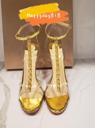Mode Frauen Designer brandneue goldene Riemchenspikes Peep Toe High Heels Pumps Schuhe Stiletto 3343 cm 12 cm 10 cm Casu3093613