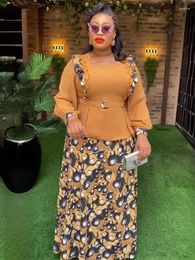 Ethnic Clothing African Traditional Dresses For Women Plus Size 2 PCS Set Tops Skirt Suit Dashiki Print 2024 Wedding Party Evening Gown