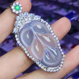 Pendants Jadery Luxury Natural Gemstone Leaf Chalcedony Jade Necklaces 925 Silver Long Women Necklace Fine Jewellery