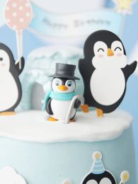 Happy Birthday Cake Topper Penguin Hat Snowflake Igloo Cupcake Toppers Baking DIY Party Flag Baby Shower Cake Decor Xmas Gifts