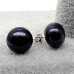 Stud Earrings KKGEM Natural 11-12MM Cultured Black Freshwater Pearl Semi Round Grade Multi Colour 925 Silver