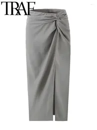 Skirts GAL 2024 Spring Women Package Hip Skirt High Waisted Split Front Pleated Zipper Back Sexy Female Slim Midi Long Y2K