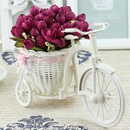 Decorative Flowers Rattan Bike Vase With Silk Colourful Mini Rose Flower Bouquet Daisy Artificial Flores For Home Wedding Decoration