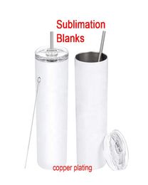 20oz Sublimation Blanks Straight Skinny Slim Tumblers Coffee Water Bottle Plastic Straw Beer Car Mugs SEA 6811778