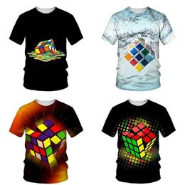 T-shirts 2023 New Rubik Cube 3D Print Kids T-shirt Summer Childrens T-shirts Short Sleeve T Shirt Boy Girl Tops Magic Cube Tees Clothes T240524