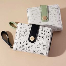 Purse Japanese Cute Cat Girl Wallet Short Student ID Bank Card Holder Money Bag Zipper Wallet Female Key Storage Wallet Coin Wallet Y240524