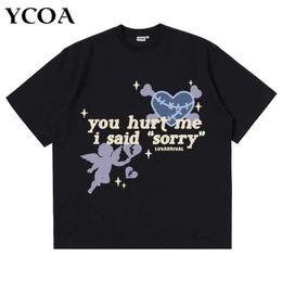 Men's T-Shirts Men Tshirt Oversized Tops Tees Angel Cotton Print Harajuku Y2k Streetwear Graphic Short Sleeve Vintage Summer Aesthetic Clothing J240522