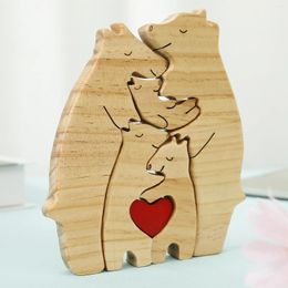 Decorative Figurines Wooden Cuddling Bear Set Hand-Carved Animals Decoration Personalized Family Art Puzzle Gift