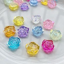 Decorative Figurines 18mm-20mm Rose Flower Transparent Flat Back Resin Cabochon Scrapbook 3D Gems Stones Applique Beads For DIY Crafts 20pcs