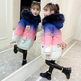 Down Coat Fashion Hooded Hit Colour Thick Warm Teenager Outerwear High Quality Baby Clothes Print Girl Winter Children Padded Jackets