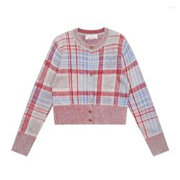 Women's Jackets Designer Vintage Temperament Pink Plaid Sheep Sweater Bag Colour Matching Knitted Cardigan Fashion Soft Top