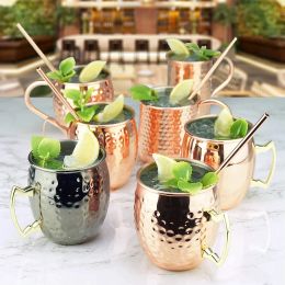 UPS Moscow Mule Mugs Large Size 19oz 530ml Hammered Cups Stainless Steel Lining Pure Copper Plating Gold Brass Handles 3.7 inches Diameter x 4 inches Tall