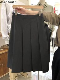 Skirts Korean Skirt Women Clothing 2026 Faldas Mujer De Moda High Waist Tunic Solid Colour Jupe Chic Vintage Saia A-line Pleated