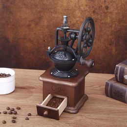 Vintage Manual Coffee Grinder Fine To Coarse Style Burr Coffee Bean Grinder Hand Crank Coffee Mill Grinding Machine For Making Drip Coffee And Decorating