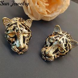 Brooches Retro Tiger Brooch High Quality Handmade Rhinestone Drip Oil Leopard Print Animal Design Fashion Versatile Party Jewelry