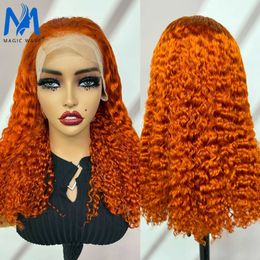 Synthetic Wigs 20 inch water wave human hair wig suitable for black women density 250% 350# colored ginger orange curly Brazilian Remi Q240523