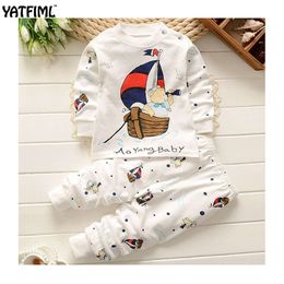 Yafiml 2017 Herbst Winter für Mädchen Jungen Kleinkind Baby Pamas Set Children Beamte Top+Hosen 2pcs 100%Baumwollgestricke L2405