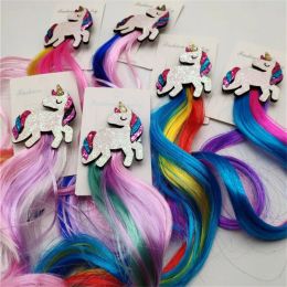 Kids Girls Lovely Gradient Colorful Wigs Hairpins Twist Braider Glitter Unicorn Headband Hair Clips Barrettes Braiding Tools