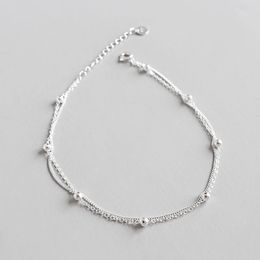 925 Sterling Silver Ankle Foot Bracelet Summer Accessories Minimalist Beads Double Layered Chains Anklets For Women Jewelry 240524